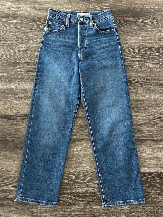 Levi's Denim - Levis Jeans 26 Ribcage Straight Ankle High Rise Button Fly Blue Denim Stretch